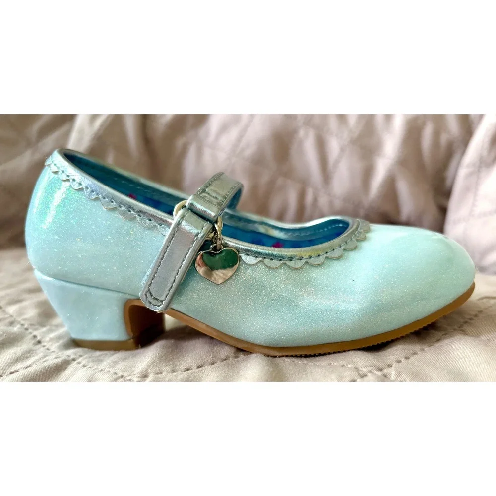 Disney Princess Cinderella Blue Glitter Dress Up Heels Mary Jane Shoes Kids 11